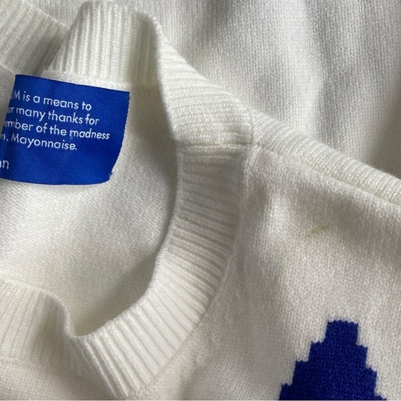 - McCann Company Rayon Blend White & Blue Long Sleeve Crewneck Sweater - Picture 8 of 8